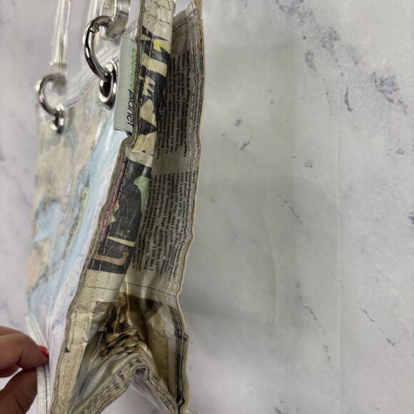 Couture Planet Nantucket Map Recycled Newspaper Tote Bag Purse Lucite Handle - Picture 10 of 14